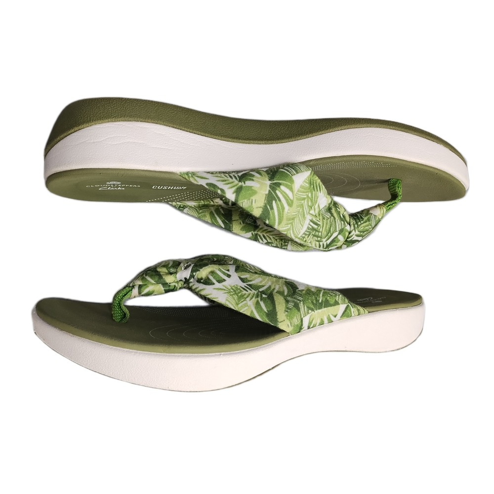 Clarks Cloudsteppers Arla Glison Flip Flop Sandals Womens 8 Green White Cushion